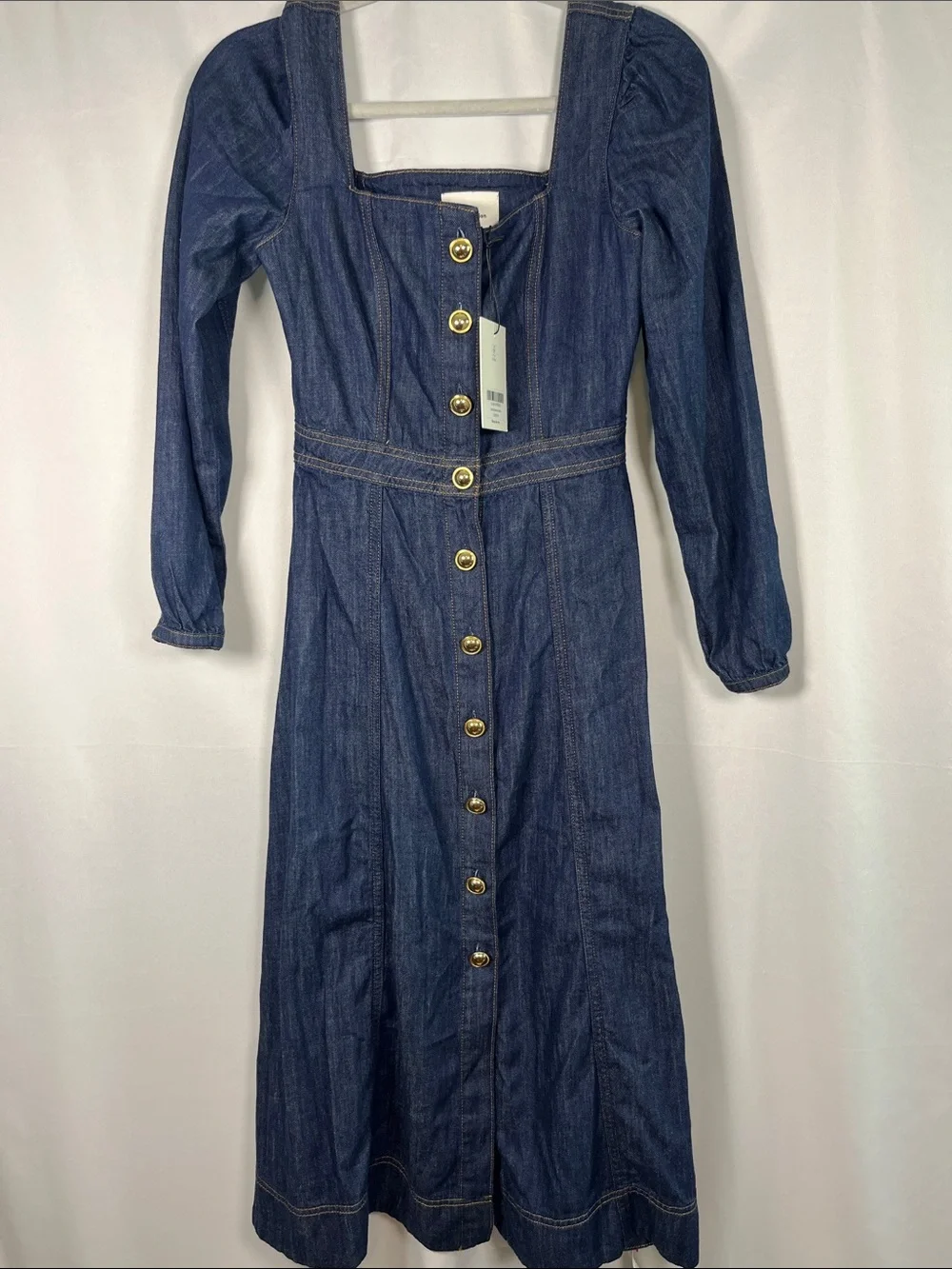 Reformation Dark Denim Button-Front Midi Dress